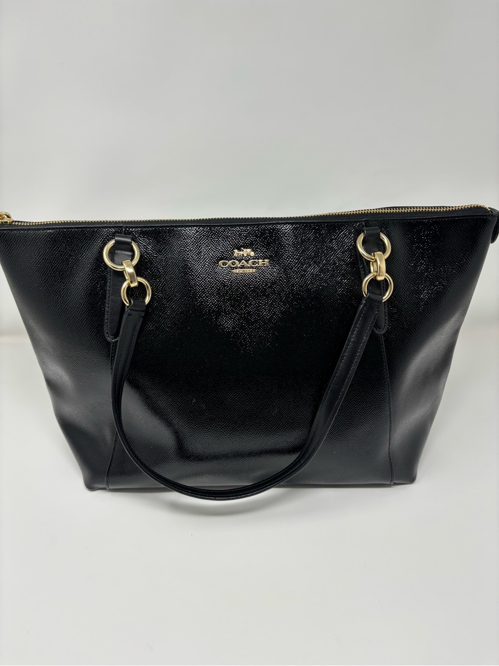 COACH Black Leather Tote with Gold-Tone Hardware
